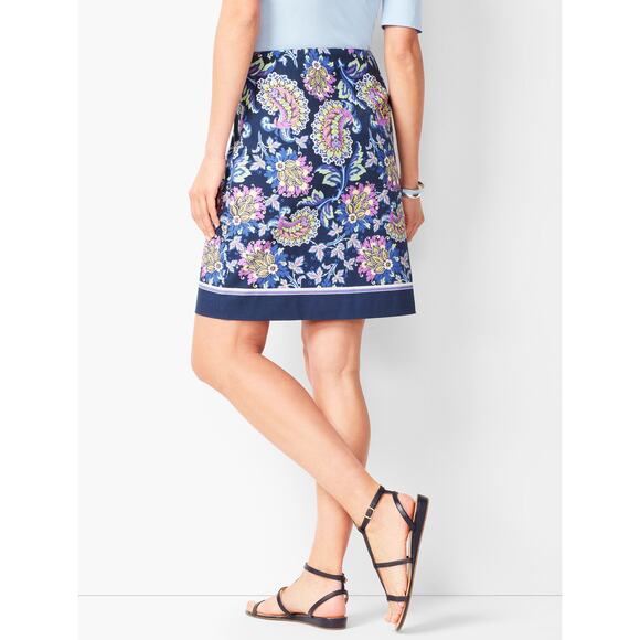 Talbots Women's Navy Paisley A-Line Skirt - Size 10 - Picture 2 of 13